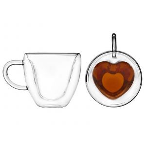 Mug &Agrave; Caf&eacute; En Verre &Agrave; Double Paroi Isolante En Forme De C?ur, 180 Ml - Neuf