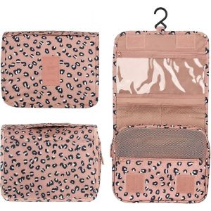 Trousse de toilette maquillage trousse de toilette (imprimé léopard rose) trousse à cosmétiques suspendue trousse de lavage avec poignée organisateur étanche pour les femmes hommes lors de voyages vac - Neuf