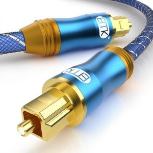Câbles Optique,Câble Audio Optique numérique Toslink Prise plaquée or 24K tressée nylon Mâle à Mâle Câble Toslink SPDIF pour Home cinéma,Barre de son,TV,Haut-parleur (1 mètre) - Neuf