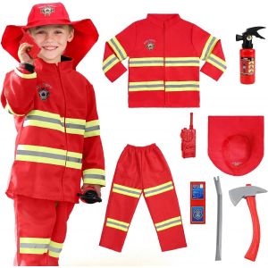 ERYI-Costume De Pompier Pour Enfants, Déguisement Pompier Contient 8 Accessoires, Accessoires De Déguisement De Pompier Pour Enfants Parfait Pour Halloween Ou Carnaval, Jeu De Rôle - Neuf