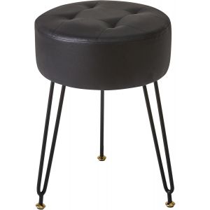Similicuir Rond Repose - Pieds, Table d'appoint Tabouret de Table de Maquillage, PU vanit&eacute; Si&egrave;ge, canap&eacute; Tabouret, Pieds en Acier dor&eacute;, Noir - Neuf
