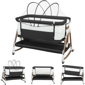 3 En 1 Lit Cododo B&eacute;b&eacute; Avec Matelas Et Roues,Berceau &Eacute;volutif,Lit Bebe,Parc Enfant,4 Hauteur R&eacute;glable Et De L'inclinaison,Charge 9kg Pour 0-5 Mois,104 * 52 * 103-115cm (Noir) - Neuf