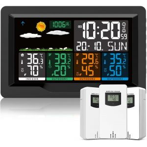 Station M&eacute;t&eacute;o Sans Fil Avec Capteur, Thermom&egrave;tre Hygrom&egrave;tre Num&eacute;riques Int&eacute;rieure/Ext&eacute;rieure, Ecran Lcd Couleur, Calendrier L'Horloge R&eacute;veil Snooze Pr&eacute;visions Temp&eacute;rature Humidit&eacute; 12Cm-New - Neuf