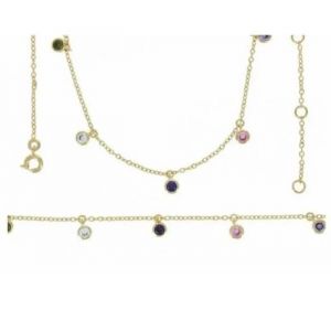 Collier - Bijouxia - Pampilles Cristal Zirconium - Plaqu&eacute; Or 750/1000 - Multicolore - 45 Cm - Neuf