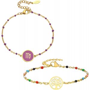 Eryi-2 Bracelets: Zodiaque Et Arbre De Vie, Parure Bijoux Femme En Acier Inoxydable, Multicolore - Idée Cadeau - Neuf