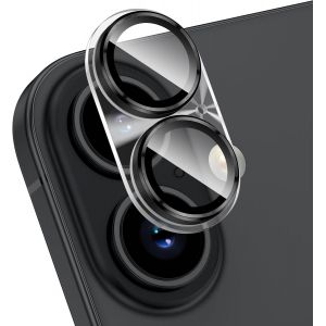 Kal-Pour Iphone 16 / Iphone 16 Plus Protecteur D`Objectif D`Appareil Photo 9h Couvercle De Caméra En Verre Trempé Tout-En-Un Alliage D`Aluminium Métal Anti-Rayures Coque Friendly,Noir - Neuf