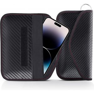 Lanpard 2pcs Large Étuis Anti Rfid Pour Téléphone Et Clé Voiture, Sac Cage De Faraday Blocage Signal Rfid Nfc Wifi Gsm Bluetooth - Carbone De Fibre - Neuf