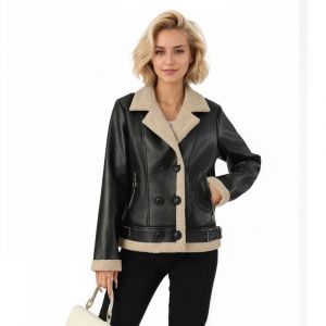 Manteau En Simili-Cuir Doublé Polaire Femme 2025 - Col Revers - Style Peau-À-Poil - Veste Européenne - Neuf