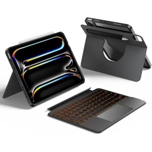 Étui Clavier Détachable Uniquement Pour Ipad Pro 11 (M4 2024),Étui Magnétique Rotatif Avec Clavier Pour Ipad Pro 11 5e Génération Avec Trackpad Multi-Touch,Rétroéclairage À 7 Couleurs - Noir - Neuf