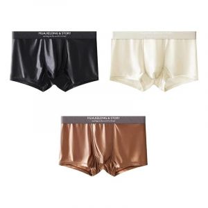 1/3 Pi&egrave;ces Respirant Mince Satin Soie Boxer Slips Sans Couture Taille Moyenne Glace Soie Boxeurs Cale&ccedil;ons Sous-V&ecirc;tements Lisses Pour Hommes Quotidien.3pc Style D.L - Neuf