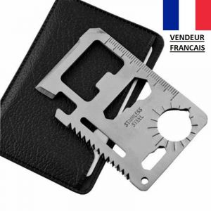 Couteau Kit Carte de Survie Porte Clé Camping Chasse Pêche Bivouac 11 en 1 - Neuf