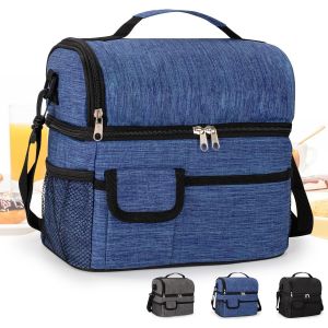 JEXNOVASHOP-Sac Isotherme Repas 10L Sac &agrave; D&eacute;jeuner Isotherme Sac &agrave; Lunch Isol&eacute; 2 Compartiments Portable R&eacute;utilisable Lunch Bag pour Femmes Hommes et &Eacute;tudiants &agrave; l&iquest;&Eacute;cole et au Bureau(Bleu)-A - Neuf