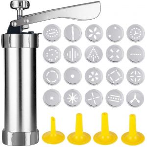 Pistolet &Agrave; Biscuits En Acier Inoxydable Avec 20 Moules &Agrave; Biscuits Et 4 Douilles &Agrave; P&acirc;tisserie - Neuf