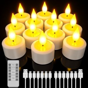 SUBZONAL-Bougie Chauffe Plat LED Rechargeable, Lot de 12 Fausse Bougies &agrave; LED Flamme Vacillante Bougie Decorative Electrique avec T&eacute;l&eacute;commande pour Deco Noel Anniversaire Maison Chambre Mariage - Neuf
