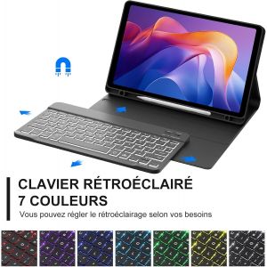 Coque Clavier Pour Redmi Pad 2 11"" 2025, Azerty Français Clavier Rétroéclairé Bluetooth Magnétique Détachable Avec Fente Pour Stylo Pour Redmi Pad 2 11 Pouces 2025, Noir - Neuf