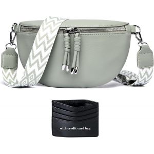 KALANKA-Sac Banane Femme Gris Vert Petit Sac a Main bandoulieres Pochette Telephone Portable avec Fente pour Carte de cr&eacute;dit et bandouli&egrave;re de 3.8cm de Large - Neuf