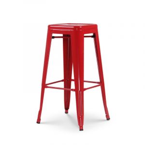 Tabouret de bar en m&eacute;tal rouge brillant style industriel - Sans dossier - Hauteur 76 cm - Neuf