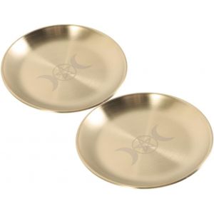 Kalanka-Lot De 2 Assiettes Avec Plat De Cérémonie - Bougeoir Wicca Magie - Bol D'autel - Carrelage Celtique - Planche À Radiesthésie - Pentagramme - Support Pour Autel - Fer Et Métal - Neuf