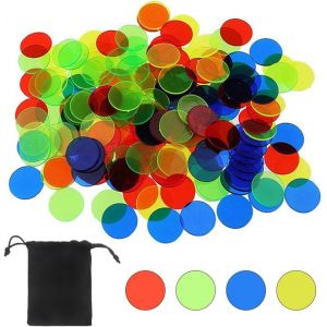 200 Pi&egrave;ces Marqueurs En Plastique Transparents 4 Couleurs Jetons Bingo De Comptage (Chaque Marqueur Mesure 1,5cm De Diam&egrave;tre) - Neuf