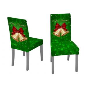 Housses de chaises de salle &agrave; manger de No&euml;l, motif cloche verte, lavables (lot de 2) - Neuf