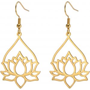 Fleur De Lotus Boucles D'oreilles Pendantes Pour Les Femmes Boucles D'oreilles Avec Charmes De Guérison Yoga Unalome Symbole Amulette Boucles D'oreilles En Acier Inoxydable - Neuf