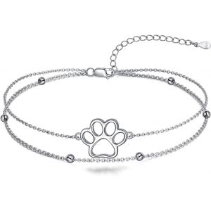 Bracelet En Argent 925 Avec Pattes De Chien Et Chat - Cadeau Pour Femmes, Filles, Chiens, Chats, 23 Cm, Argent - Neuf