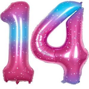 40 Pouces Foil Ballons Chiffre 14/41 Rose-Bleu (101cm),Gonflable Hélium ou Air,Géant Numéro 0-9,10-29,30-100,Grand Ballon pour Mariage,Décoration de Fête d'anniversaire - Neuf