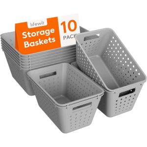 ERYI-Lot De 10 Paniers De Rangement Empilables En Plastique - Plusieurs Tailles - Pour Étagères, Cuisine, Salle De Bain, Bureau, Armoire - 6 Grands Et 4 Petites Tailles - Noir - Neuf