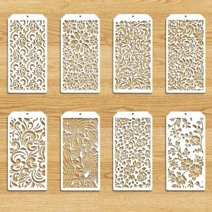 Lot de 8 pochoirs pour peinture, pochoirs texturés pour travaux manuels, peinture sur bois, pochoirs géométriques réutilisables, modèles de dessin pour scrapbooking mural, meubles, papier (floral) - Neuf