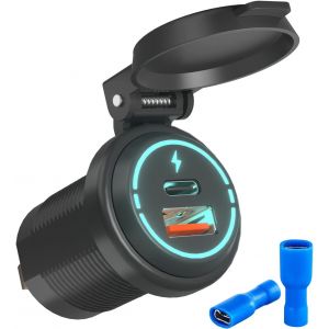 Ongi-Prise Usb 12v Chargeur De Voiture,Prise De Chargeur De Voiture Usb C,Prise Usb Encastrable Auto Pour Voiture 12v/24v,Moto,Bateaux Et Marine,Camion (Bleu Glacier : Usb+Type C) - Neuf