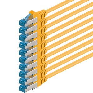 KAL-C&acirc;ble R&eacute;seau Cat6A Cat6 Cat6 10 Gbit/S 0,5 M | Jaune - 10 Pi&egrave;ces | Cat 6A | S-Ftp | Double Blindage - Neuf