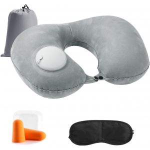 Coussin De Voyage Gonflable Avion, Coussin Voyage Avion Portable, Coussin De Nuque Pour Voyage Avec Bouchon D'oreille & Masque Oculaire Pour Le Camping Avions Bureaux Coussin Repos Dormir - Neuf