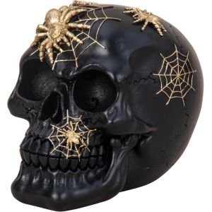 CAUC-Tête de mort décorative noire avec araignées ¿ Crâne Dark Romance ¿ Crâne squelette ¿ Décoration effrayante ¿ Sculpture Jour des morts ¿ Décoration d'Halloween effrayante ¿ Squelette gothique - Neuf