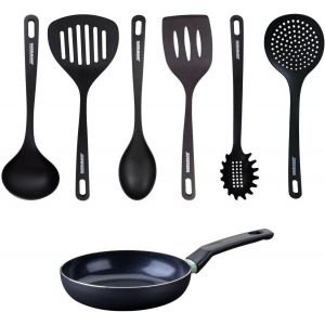 9428750 Set Antiadh&eacute;sive C&eacute;ramique 20 Cm Sans Pfas Et 6 Ustensiles De Cuisine,Po&ecirc;le De Cuisson,Po&ecirc;le Sans Pfas,Po&ecirc;le Tous Feux,Po&ecirc;le Induction,Aluminium,Rpet,Noir,Vert,20 Cm - Neuf