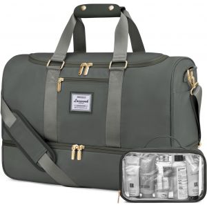 KALANKA-Sac de Voyage pour Femme, 37L Sac de Bagage &agrave; Main L&eacute;ger, Sac de Sport de Gym avec Compartiment &agrave; Chaussures, Imperm&eacute;able Sac de Weekend Sac d'H&ocirc;pital avec Sac Humide S&eacute;par&eacute;, Vert - Neuf