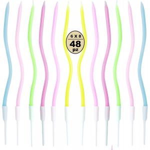ERYI-48 Bougies Gâteau D'Anniversaire, Bougies En Spirale D'Anniversaire Longue Et Mince Bougies Gâteau Anniversaire Bougie Spirale Cupcake Pour Anniversaire Fête Gâteau Décorations (Makaron) - Neuf