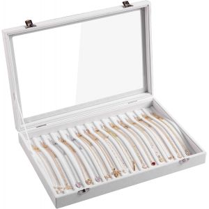 15 Crochets Collier Plateau Velours Neckalce Organisateur Avec Couvercle Transparent Verrouillable Collier Titulaire Boîte Organisateur De Bijoux Pour Collier Jeweley Plateau(Noir - Neuf