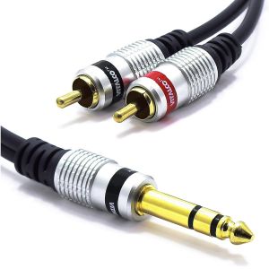 Jack 6.35Mm Stéréo Vers 2X Rca Câble 3M Double Cinch Mâle Vers Jack 6.35 Connecteur Adaptateur[Z4036] - Neuf