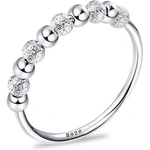 Bague D'anxi&eacute;t&eacute; En Argent Sterling 925 Avec Perles Givr&eacute;es - Bague D'anxi&eacute;t&eacute; Pour L'anxi&eacute;t&eacute; - Anneau D'anxi&eacute;t&eacute; - Anneau D'anxi&eacute;t&eacute;, Argent Sterling - Neuf