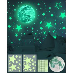 Diamètre de la lune 30 cm - Autocollants lumineux 435 pièces Étoiles phosphorescentes - Autocollants pour enfants, plafond, autocollants fluorescents, décoration de plafond de chambre d'enfant - Neuf