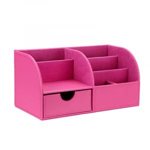 Organiseur De Bureau Multifonctionnel En Cuir Pu Rose À 7 Compartiments - Neuf