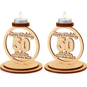 Kalanka-Lot De 2 Bougeoirs En Bois - Cadeau Original Pour 50e Anniversaire - Cadeau D'anniversaire Pour Homme Et Femme De 50 Ans - D&eacute;coration De Bureau Livr&eacute;e Avec Deux 2 Bougies - Neuf