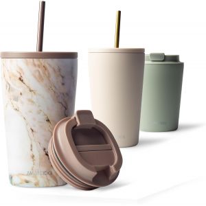 Sjzg-Mug Isotherme Avec Paille 470 Ml - Thermo Caf&eacute; &Eacute;tanche En Acier Inox, Tasse Isotherme Sans Bpa, Mug Isotherme Cafe (Pearl Marble) - Neuf