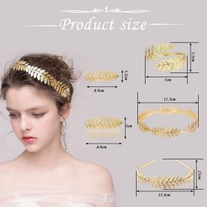 Tzf-5 Pcs Couronne Laurier Dorée Brassard De Bal En Métal Bandeau Grecque Déguisement Déesse Brassard Or Feuilles D'or Coiffe De Mariée Pour Femme Coiffe De Mariée Cadeau Cospiay - Neuf