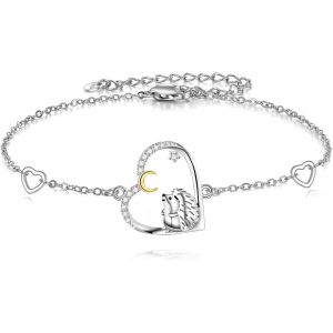Bracelet Hérisson En Argent Sterling 925 Avec C?ur De Hérisson - Cadeau Pour Femme - Neuf