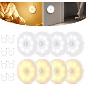 Veilleuse Detecteur De Mouvement, Lampe Detecteur De Mouvement Interieur, Lampe Led Rechargeable Usb, Veilleuse Led Automatique, Auto/On/Off, Pour Escalier,Cuisine, Chambre D'enfant,Couloir, Armoire - Neuf