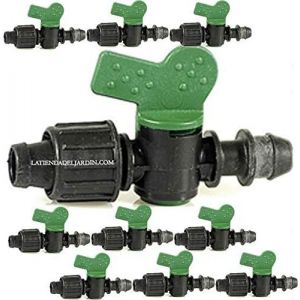 10 x Robinet d'arrêt 16 mm pour robinet d'irrigation goutte à goutte. Vanne de dérivation avec joint servant à connecter directement le tuyau 16 mm au tuyau d'irrigation principal - Neuf