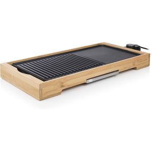 CHECARZHN--NO1-Bp-2641 Plancha De Table Bamboo Grill Xl Noire, 6 Personnes, Plaque De Cuisson En Fonte D'Aluminium, Bambou, Noir, 51 X 25,4 Cm - Neuf
