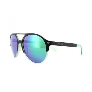 Lunettes De Soleil - Police - Game 7 Spl163 6pcv - Noir Mat - Vert Miroir - Protection 3 - Neuf
