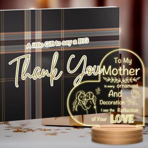 Veilleuse - Cadeau Pour Maman Avec Mots Touchants - Cadeau D'anniversaire Pour Maman De La Part De Sa Fille Et De Son Fils - Veilleuse En Acrylique Rose - Moderne Et Élégante - Neuf